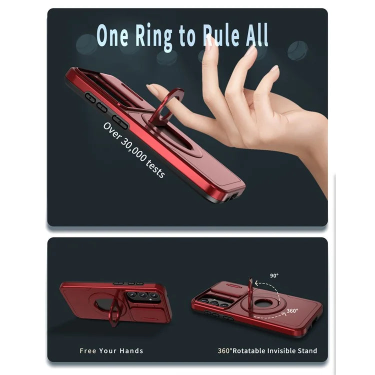 For Samsung Galaxy A13 4G / 5G Kickstand Case Slide Lens Lid TPU+PC Anti-Drop Phone Cover