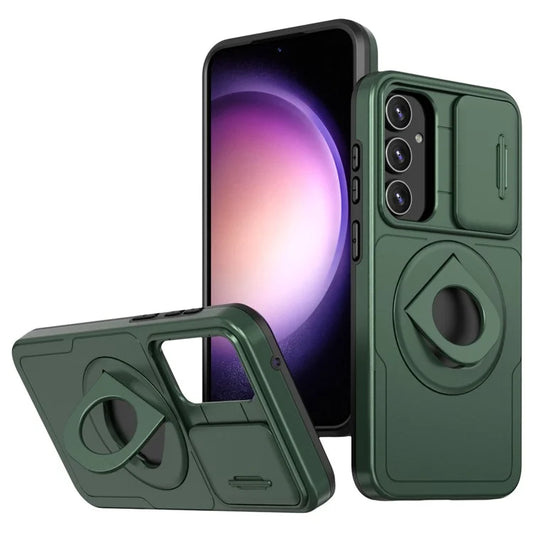 For Samsung Galaxy A13 4G / 5G Kickstand Case Slide Lens Lid TPU+PC Anti-Drop Phone Coverish Green