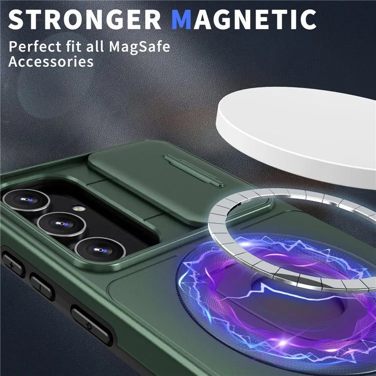 For Samsung Galaxy A13 4G / 5G Kickstand Case Slide Lens Lid TPU+PC Anti-Drop Phone Coverish Green