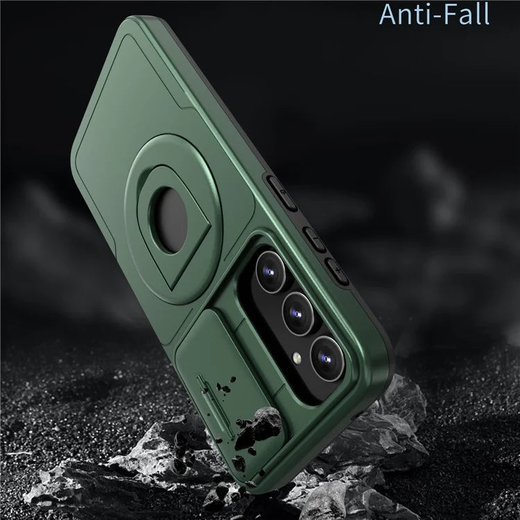 For Samsung Galaxy A13 4G / 5G Kickstand Case Slide Lens Lid TPU+PC Anti-Drop Phone Coverish Green