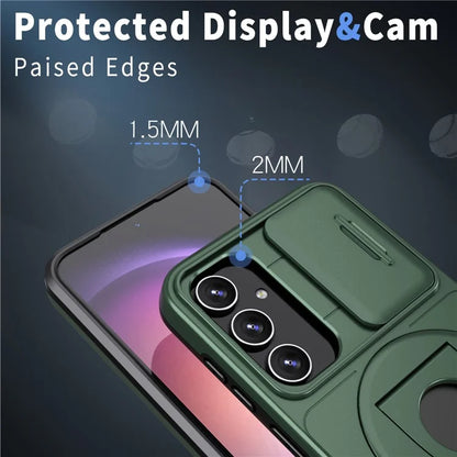 For Samsung Galaxy A13 4G / 5G Kickstand Case Slide Lens Lid TPU+PC Anti-Drop Phone Coverish Green