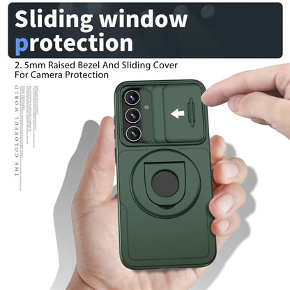 For Samsung Galaxy A13 4G / 5G Kickstand Case Slide Lens Lid TPU+PC Anti-Drop Phone Coverish Green