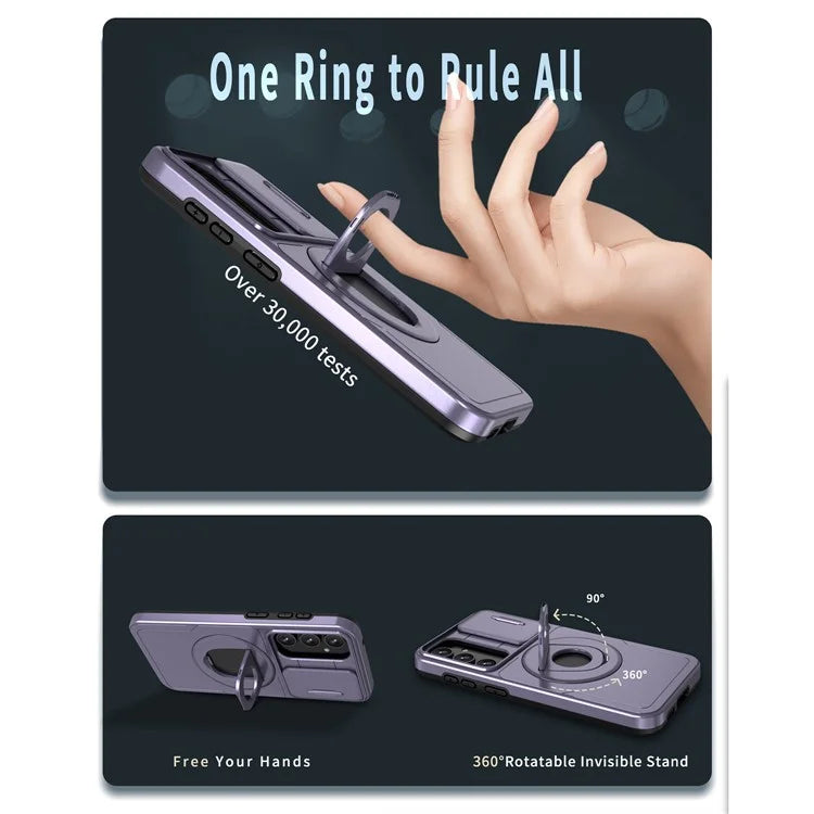 For Samsung Galaxy A13 4G / 5G Kickstand Case Slide Lens Lid TPU+PC Anti-Drop Phone Cover