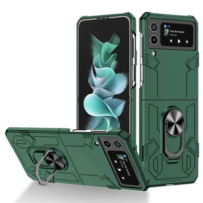For Samsung Galaxy Z Flip4 5G Case Hard PC Ring Kickstand Phone Cover Support Magnetic Car Mountish Green