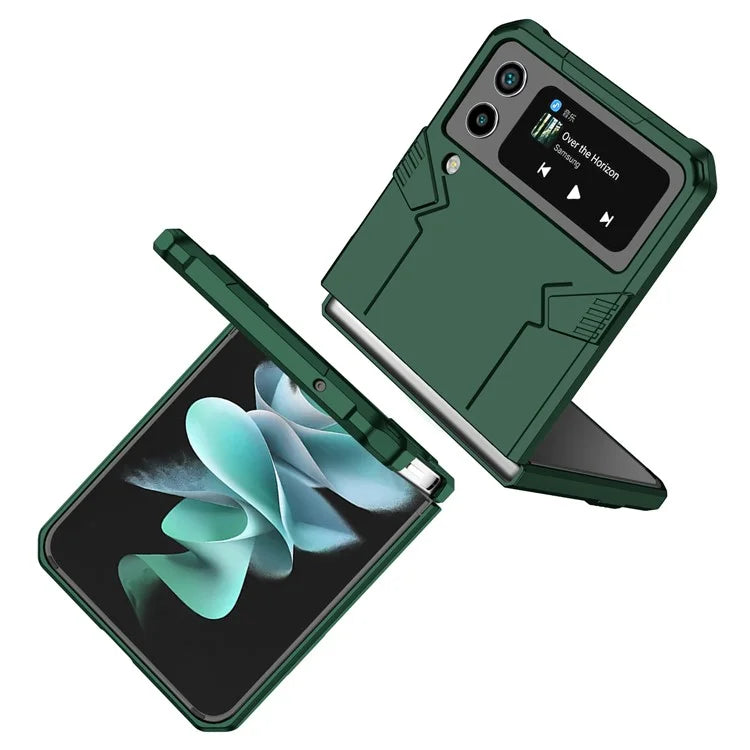 For Samsung Galaxy Z Flip4 5G Case Hard PC Ring Kickstand Phone Cover Support Magnetic Car Mountish Green