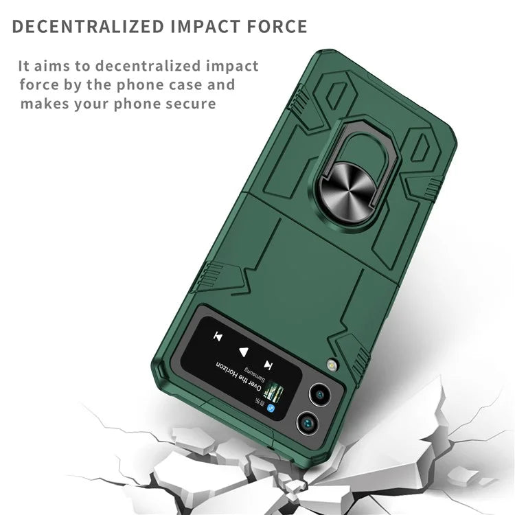 For Samsung Galaxy Z Flip4 5G Case Hard PC Ring Kickstand Phone Cover Support Magnetic Car Mountish Green