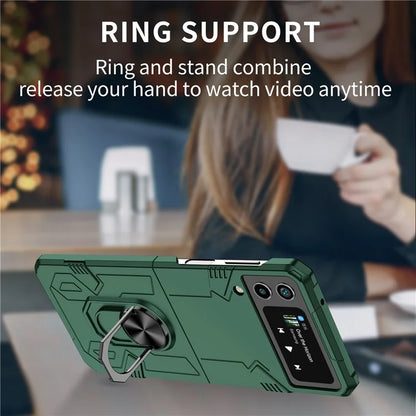 For Samsung Galaxy Z Flip4 5G Case Hard PC Ring Kickstand Phone Cover Support Magnetic Car Mountish Green