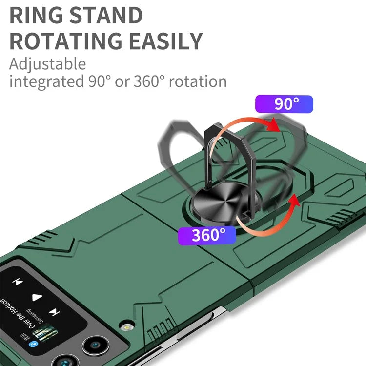 For Samsung Galaxy Z Flip4 5G Case Hard PC Ring Kickstand Phone Cover Support Magnetic Car Mountish Green
