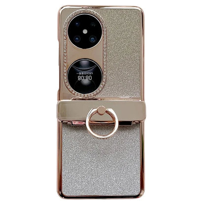 For Huawei Pocket 2 Phone Cover Glitter Design Hard PC Case with Ring Kickstand