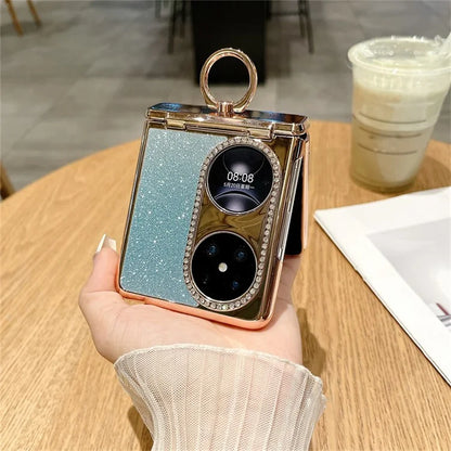 For Huawei Pocket 2 Phone Cover Glitter Design Hard PC Case with Ring Kickstand