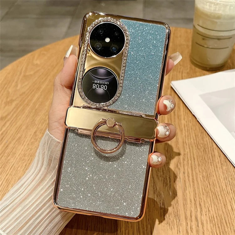 For Huawei Pocket 2 Phone Cover Glitter Design Hard PC Case with Ring Kickstand