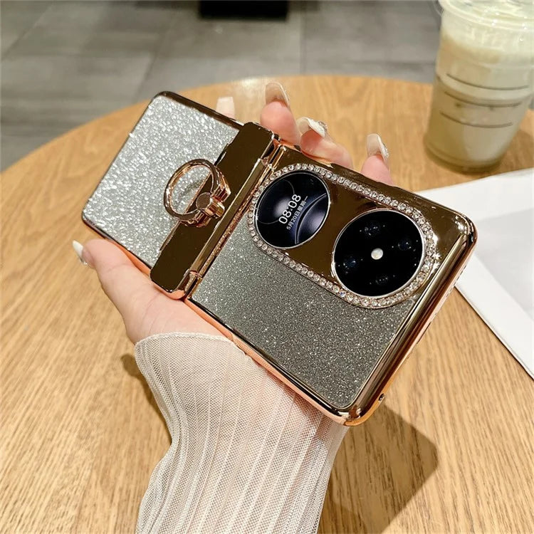 For Huawei Pocket 2 Phone Cover Glitter Design Hard PC Case with Ring Kickstand