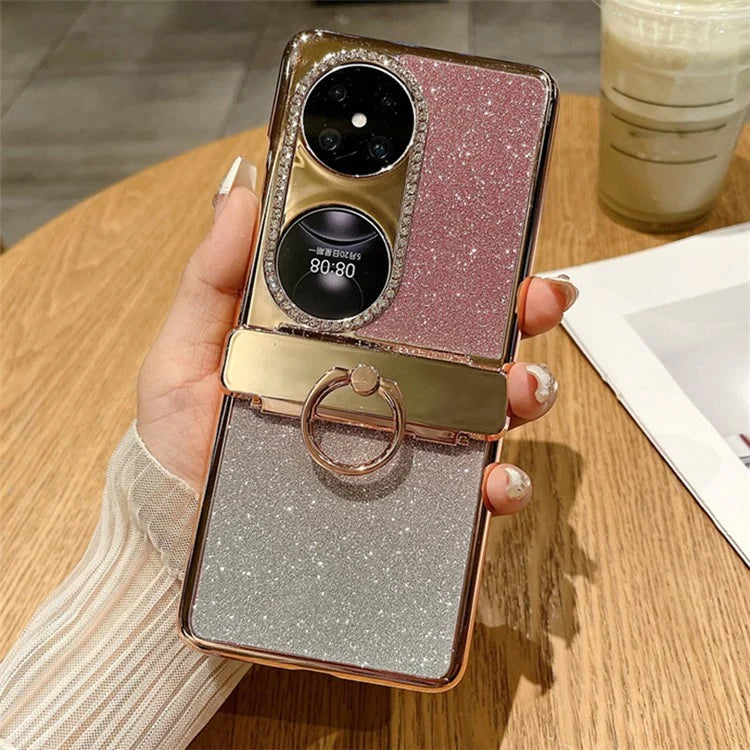 For Huawei Pocket 2 Phone Cover Glitter Design Hard PC Case with Ring Kickstand