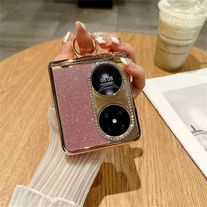 For Huawei Pocket 2 Phone Cover Glitter Design Hard PC Case with Ring Kickstand