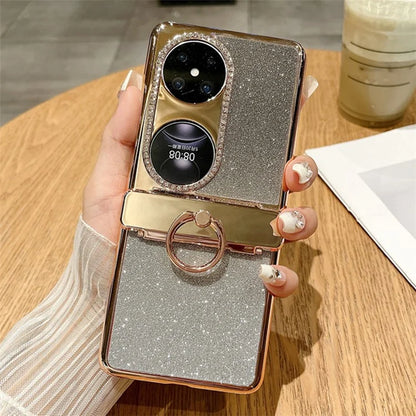 For Huawei Pocket 2 Phone Cover Glitter Design Hard PC Case with Ring Kickstand