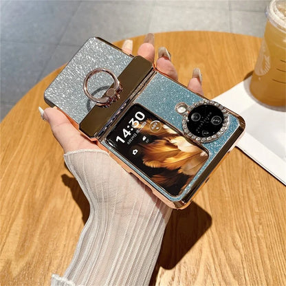 For Oppo Find N3 Flip 5G Case Glitter Design Hard PC Phone Cover with Ring Kickstand