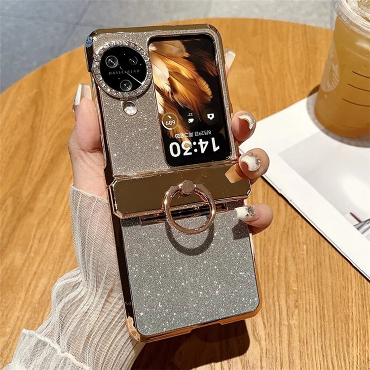 For Oppo Find N3 Flip 5G Case Glitter Design Hard PC Phone Cover with Ring Kickstand