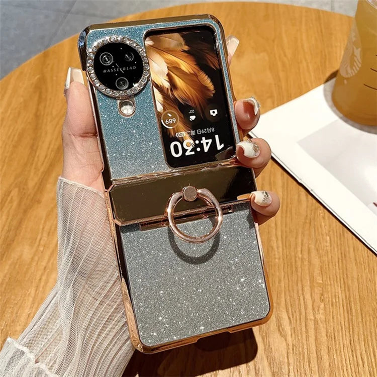 For Oppo Find N3 Flip 5G Case Glitter Design Hard PC Phone Cover with Ring Kickstand