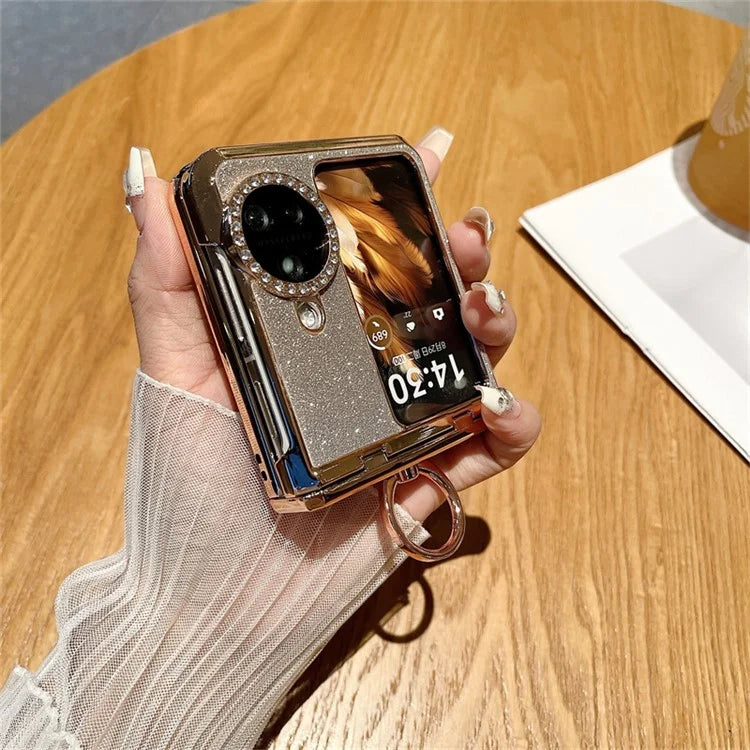 For Oppo Find N3 Flip 5G Case Glitter Design Hard PC Phone Cover with Ring Kickstand