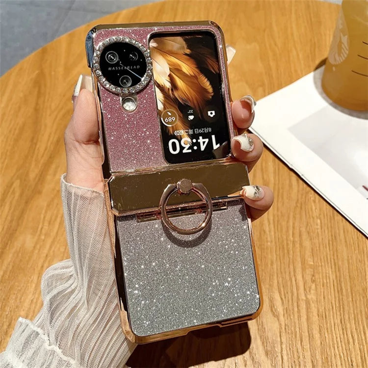 For Oppo Find N3 Flip 5G Case Glitter Design Hard PC Phone Cover with Ring Kickstand
