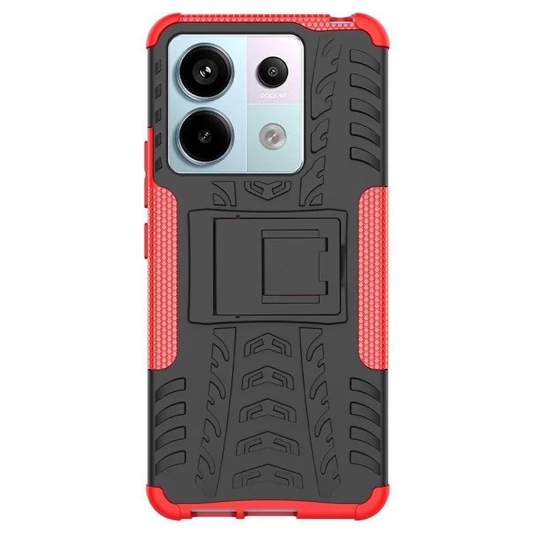 For Xiaomi Redmi Note 13 Pro 5G / Poco X6 5G Case PC+TPU Tyre Pattern Phone Cover with Kickstand