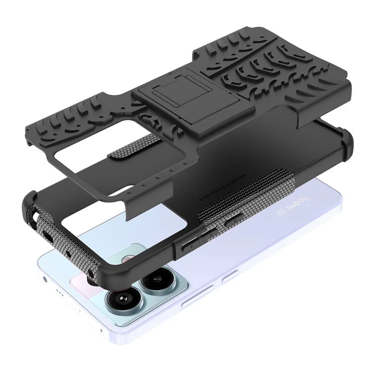 For Xiaomi Redmi Note 13 Pro 5G / Poco X6 5G Case PC+TPU Tyre Pattern Phone Cover with Kickstand