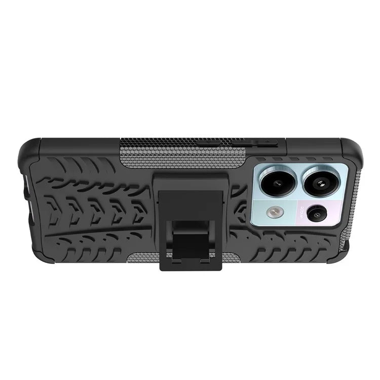 For Xiaomi Redmi Note 13 Pro 5G / Poco X6 5G Case PC+TPU Tyre Pattern Phone Cover with Kickstand