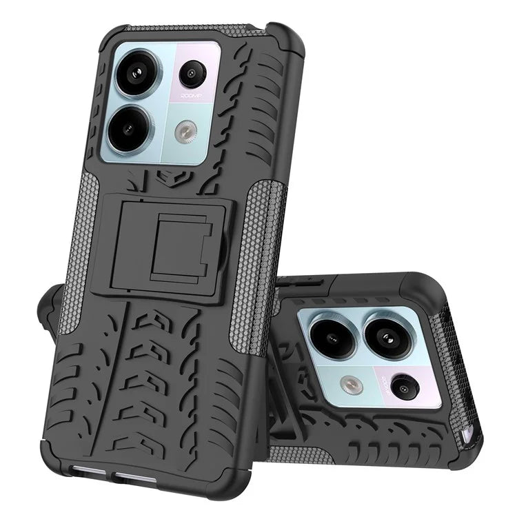 For Xiaomi Redmi Note 13 Pro 5G / Poco X6 5G Case PC+TPU Tyre Pattern Phone Cover with Kickstand