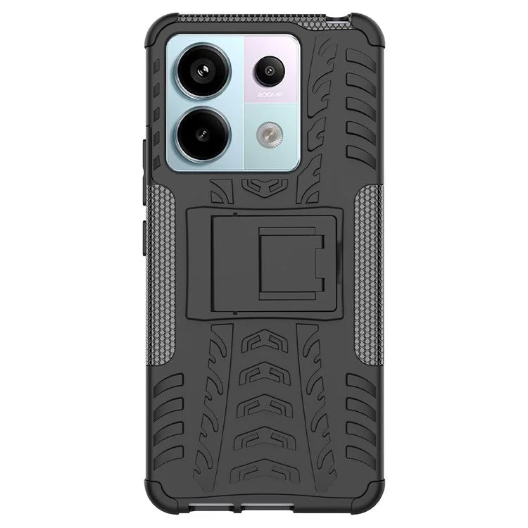 For Xiaomi Redmi Note 13 Pro 5G / Poco X6 5G Case PC+TPU Tyre Pattern Phone Cover with Kickstand