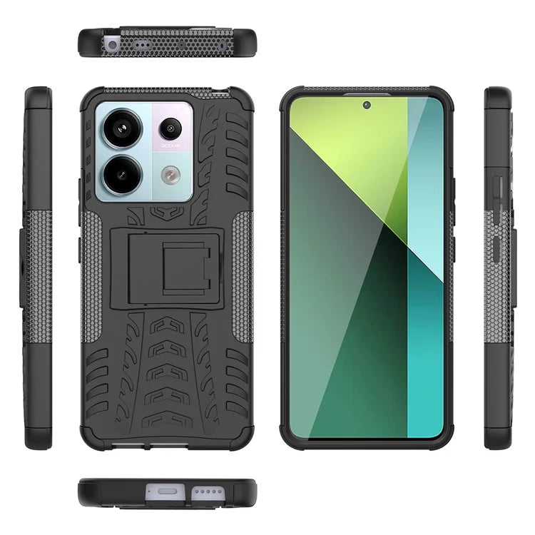 For Xiaomi Redmi Note 13 Pro 5G / Poco X6 5G Case PC+TPU Tyre Pattern Phone Cover with Kickstand