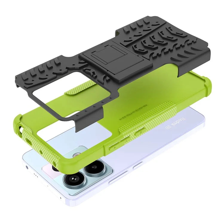 For Xiaomi Redmi Note 13 Pro 5G / Poco X6 5G Case PC+TPU Tyre Pattern Phone Cover with Kickstand