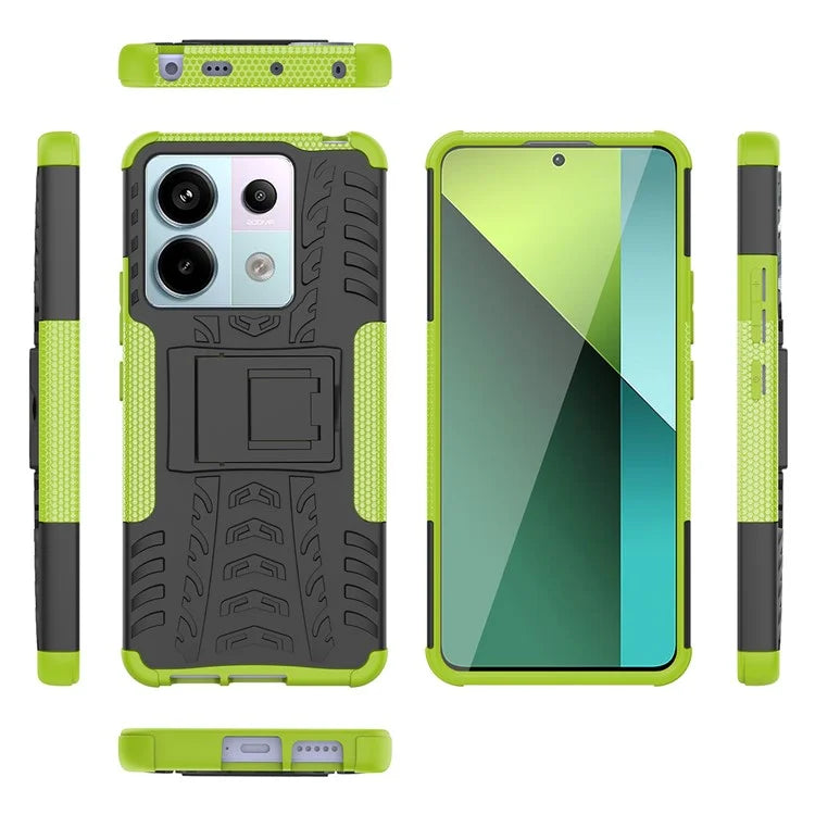 For Xiaomi Redmi Note 13 Pro 5G / Poco X6 5G Case PC+TPU Tyre Pattern Phone Cover with Kickstand