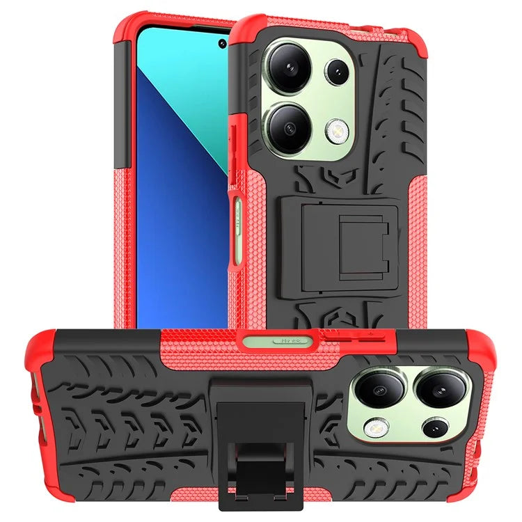 For Xiaomi Redmi Note 13 4G Kickstand Case PC+TPU Tyre Pattern Protective Phone Cover