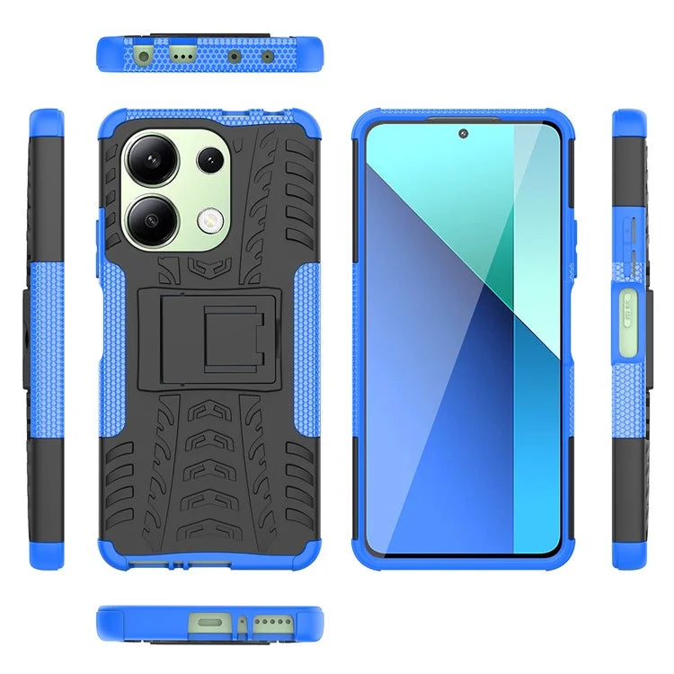 For Xiaomi Redmi Note 13 4G Kickstand Case PC+TPU Tyre Pattern Protective Phone Cover