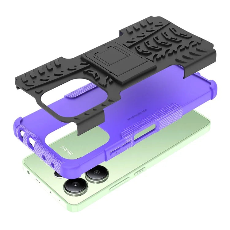 For Xiaomi Redmi Note 13 4G Kickstand Case PC+TPU Tyre Pattern Protective Phone Cover
