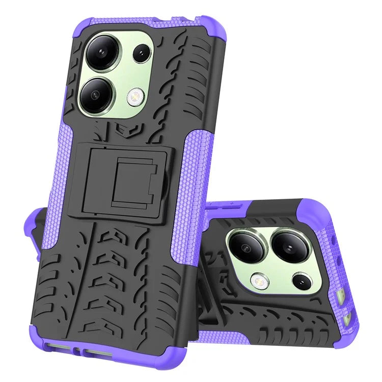 For Xiaomi Redmi Note 13 4G Kickstand Case PC+TPU Tyre Pattern Protective Phone Cover