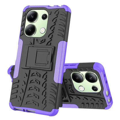 For Xiaomi Redmi Note 13 4G Kickstand Case PC+TPU Tyre Pattern Protective Phone Cover