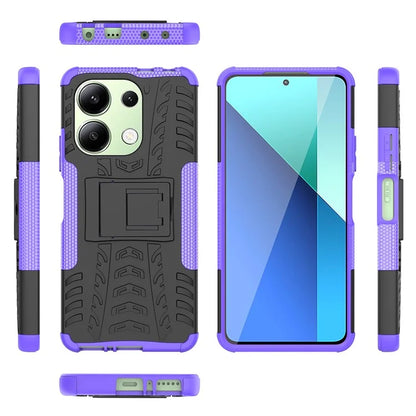 For Xiaomi Redmi Note 13 4G Kickstand Case PC+TPU Tyre Pattern Protective Phone Cover