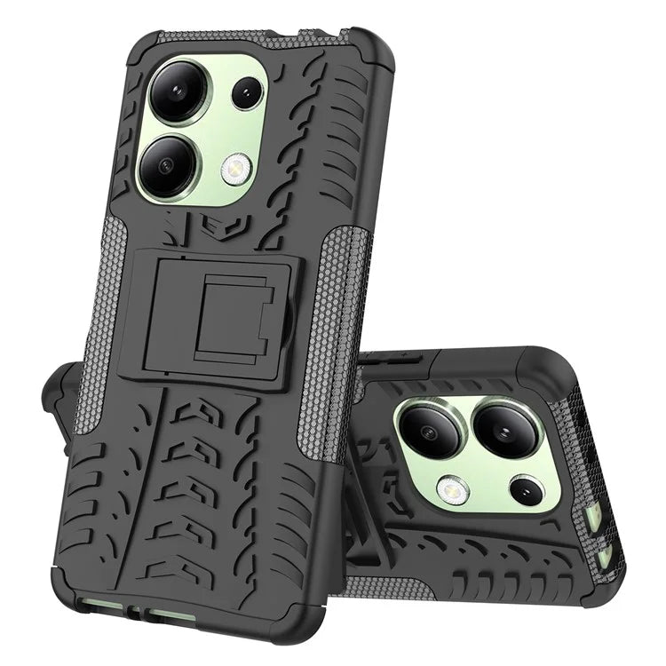 For Xiaomi Redmi Note 13 4G Kickstand Case PC+TPU Tyre Pattern Protective Phone Cover