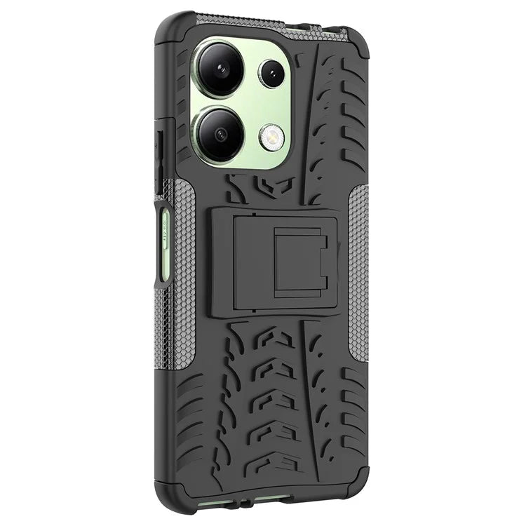 For Xiaomi Redmi Note 13 4G Kickstand Case PC+TPU Tyre Pattern Protective Phone Cover