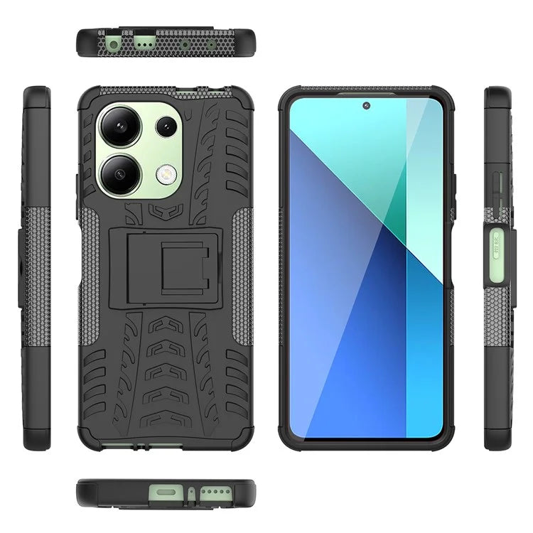 For Xiaomi Redmi Note 13 4G Kickstand Case PC+TPU Tyre Pattern Protective Phone Cover