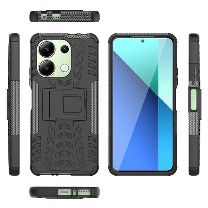 For Xiaomi Redmi Note 13 4G Kickstand Case PC+TPU Tyre Pattern Protective Phone Cover