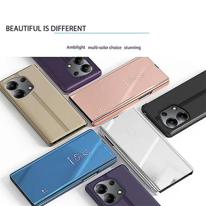 For Xiaomi Redmi Note 13 Pro 4G / Poco M6 Pro 4G Leather Case Mirror Design View Window Stand Phone Cover