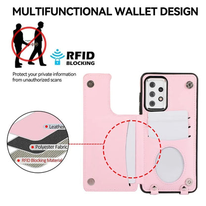 For Samsung Galaxy A53 5G Card Holder Case RFID Blocking Ring Kickstand Cover with Shoulder Strap