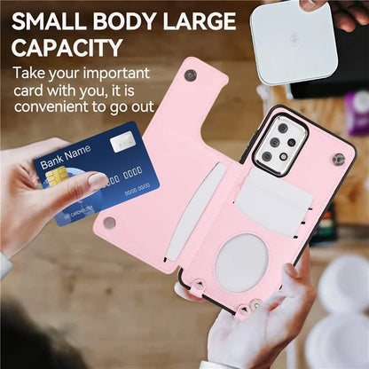 For Samsung Galaxy A53 5G Card Holder Case RFID Blocking Ring Kickstand Cover with Shoulder Strap