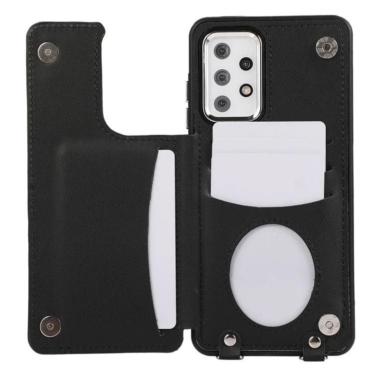 For Samsung Galaxy A53 5G Card Holder Case RFID Blocking Ring Kickstand Cover with Shoulder Strap