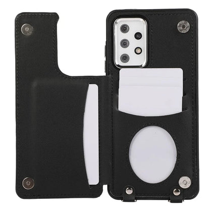 For Samsung Galaxy A53 5G Card Holder Case RFID Blocking Ring Kickstand Cover with Shoulder Strap