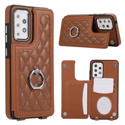 For Samsung Galaxy A53 5G Card Holder Case RFID Blocking Ring Kickstand Cover with Shoulder Strap