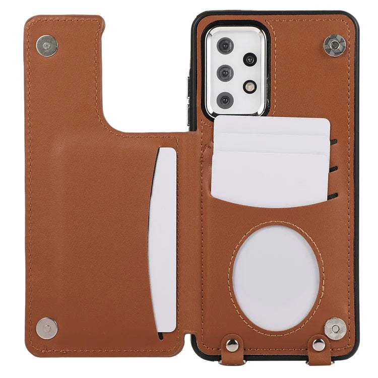 For Samsung Galaxy A53 5G Card Holder Case RFID Blocking Ring Kickstand Cover with Shoulder Strap