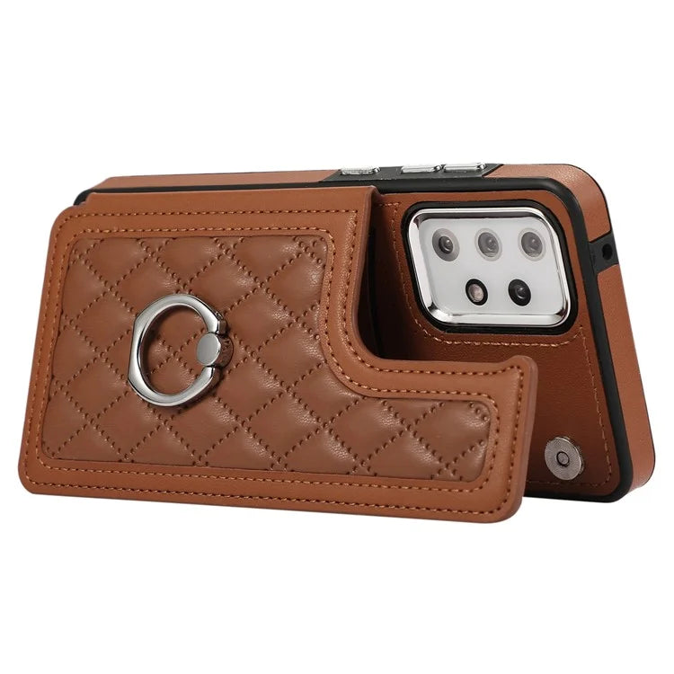 For Samsung Galaxy A53 5G Card Holder Case RFID Blocking Ring Kickstand Cover with Shoulder Strap